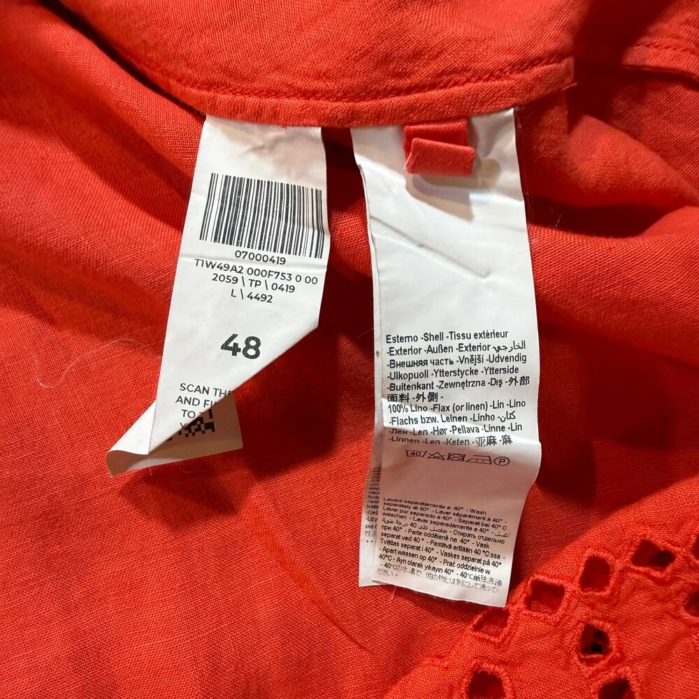 120% Lino Coral Bold Pink Linen Natural Fiber Italian Summer Eyelet Dress L / 48 - Picture 7 of 10